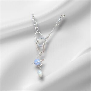 Silver and Blue Crystal Drop Necklace 18"